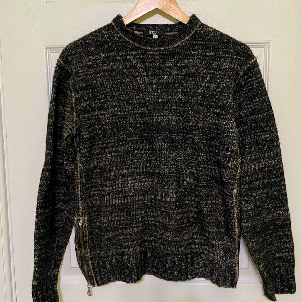 Vintage GIANFRANCO FERRE Jeans Zipper Side Hem Sweater Men’s Medium Marled Soft